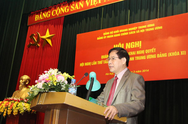 Đồng chí Nguyễn Đức Vui - Phó Bí thư thường trực Đảng uỷ NHCSXH Trung ương phát biểu