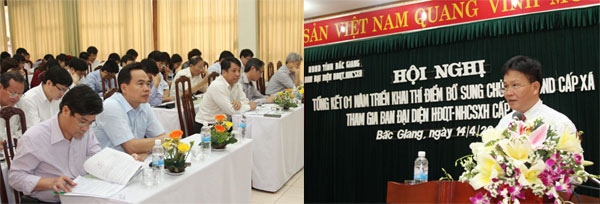 Giám đốc NHCSXH tỉnh Bắc Giang, Ngô Gia Quát trình bày báo cáo