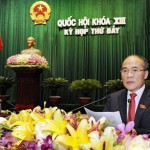 Chủ tịch Quốc hội Nguyễn Sinh Hùng phát biểu trong phiên bế mạc kỳ họp thứ 7, Quốc hội khóa XIII