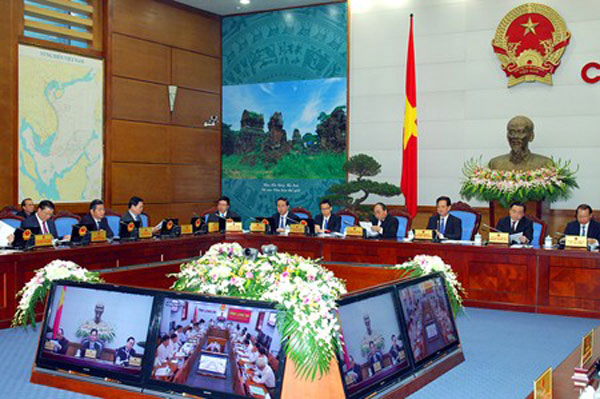 Quang cảnh Hội nghị Chính phủ với các địa phương đầu cầu Hà Nội.