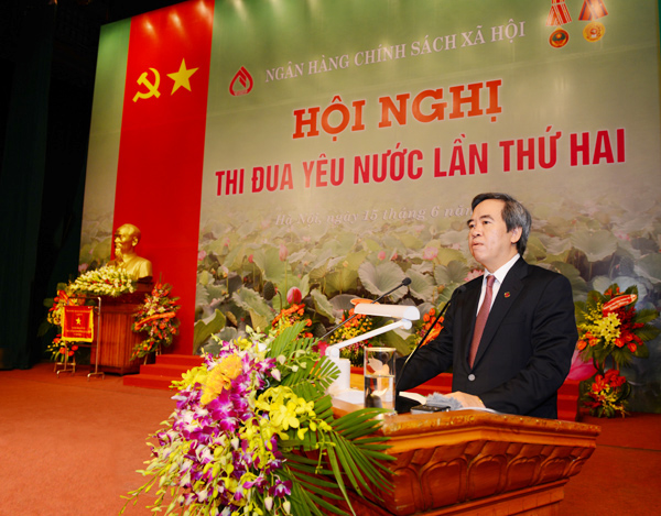 Thống đốc NHNN Việt Nam kiêm Chủ tịch HĐQT NHCSXH Nguyễn Văn Bình phát biểu chỉ đạo tại Hội nghị