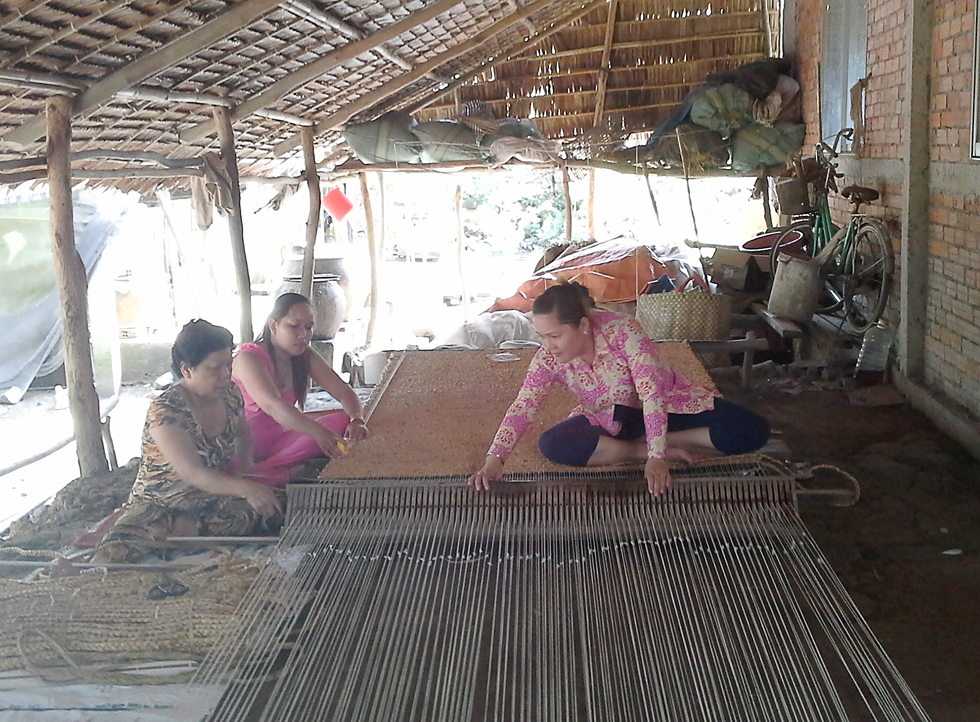 Ở ấp Kinh 2A, xã Phước Lập, huyện Tân Phước có gia đình chị Nguyễn Thị Hường vay 40 triệu đồng hộ cận nghèo phát triển nghề dệt chiếu