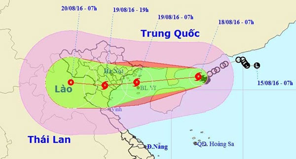 Bão số 3 được dự báo sẽ đổ bộ vào các tỉnh từ Quảng Ninh - Nghệ An với gió giật cấp 13 - 14 Nguồn: Vietnamnet