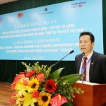Phó Tổng Giám đốc VBSP kiêm Trưởng Ban quản lý dự án Hoàng Minh Tế phát biểu tại lễ khởi động dự án Mobile Banking giai đoạn 2