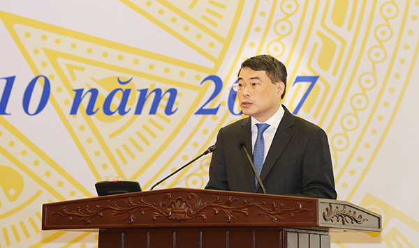 Thống đốc NHNN Lê Minh Hưng kiêm Chủ tịch HĐQT NHCSXH phát biểu