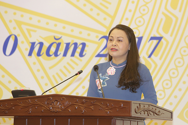 Chủ tịch Hội LHPN Việt Nam Nguyễn Thị Thu Hà tham luận tại Hội nghị