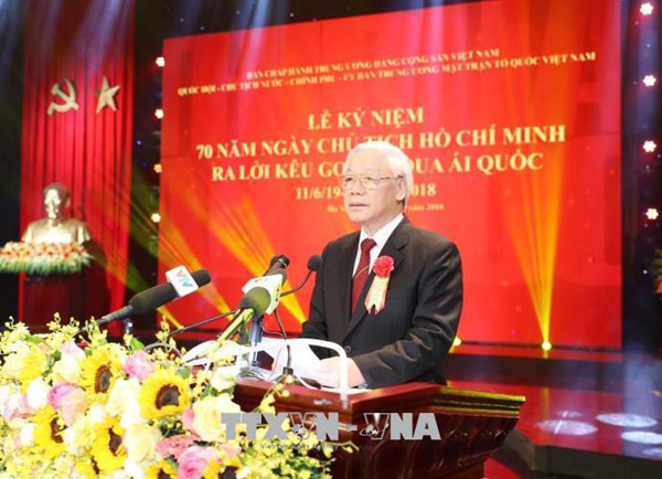 Tổng Bí thư Nguyễn Phú Trọng phát biểu chỉ đạo tại buổi lễ Ảnh: TTXVN