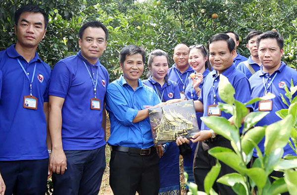 Tham quan mô hình trồng cây có mùi của đoàn viên thanh niên Bùi Văn Cương, xóm Chằng Ngoài, xã Đông Phong, huyện Cao Phong, tỉnh Hòa Bình
