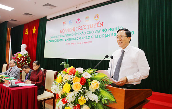 Ủy viên HĐQT, Tổng Giám đốc NHCSXH Dương Quyết Thắng phát biểu kết luận Hội nghị Ảnh: Trần Giáp