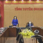 Đồng chí Nguyễn Thị Hồng phát biểu tại buổi làm việc với Tỉnh ủy, HĐND, UBND tỉnh Tuyên Quang