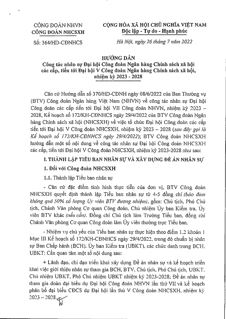 2 - 364.HD.CDNHCS - 26.7.2022 - Ve cong tac Nhan su Dai hoi CD NHCS 23-28 (Da ky)_page-0001