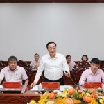 Tổng Giám đốc NHCSXH Dương Quyết Thắng phát biểu tại buổi làm việc với Tỉnh ủy, HĐND, UBND tỉnh Long An