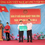 Đồng chí Nguyễn Minh Phương - Phó Bí thư Thường trực Đảng ủy NHCSXHTW trao tặng kinh phí xóa nhà tạm cho huyện Phù Yên