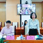 Phó Tổng Giám đốc Lê Thị Đức Hạnh - Chủ tịch Hội đồng nghiệm thu NHCSXH chủ trì tại điểm cầu trực tuyến Hội sở chính