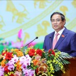 Đồng chí Phạm Minh Chính, Ủy viên Bộ Chính trị, Bí thư Đảng ủy, Thủ tướng Chính phủ phát biểu bế mạc Đại hội