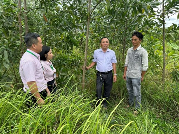 Kiểm tra mô hình kinh tế của gia đình anh Giàng Seo Vần (ngoài cùng bên phải) Kiểm tra mô hình kinh tế của gia đình anh Giàng Seo Vần (ngoài cùng bên phải)