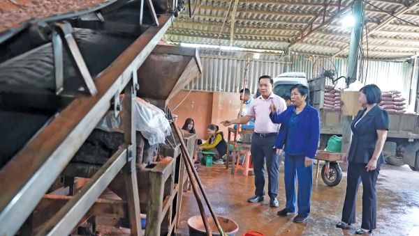 Cán bộ chi nhánh NHCSXH tỉnh Lào Cai ghé thăm cơ sở sản xuất viên phân nén dúi sâu của bà Nguyễn Thị Năng Cán bộ chi nhánh NHCSXH tỉnh Lào Cai ghé thăm cơ sở sản xuất viên phân nén dúi sâu của bà Nguyễn Thị Năng